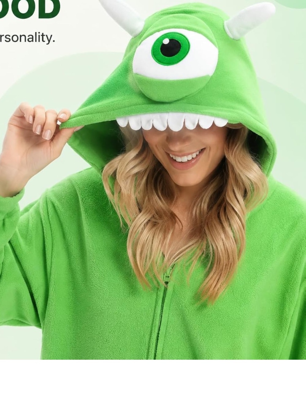 Green Monster Hooded unisex Halloween Costume - Playful Mike Wasowski